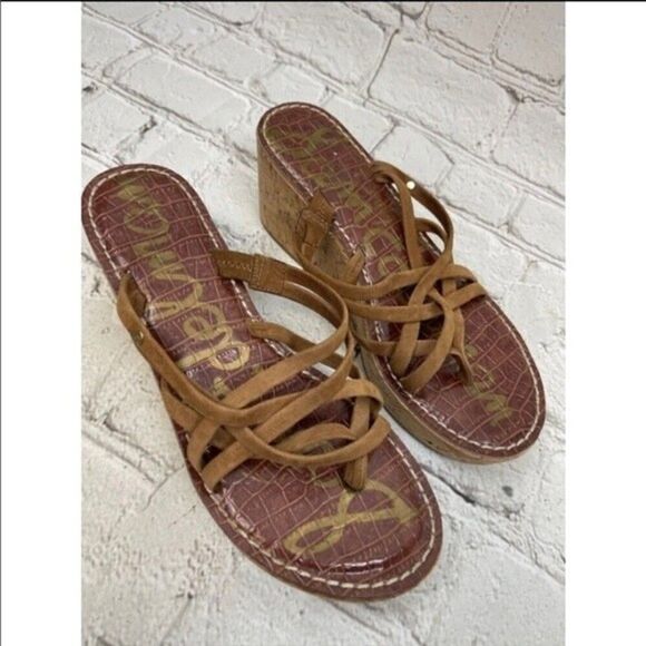 SAM EDELMAN wedge womens brown strappy reana cork wedge sandals 7.5 - Picture 2 of 6